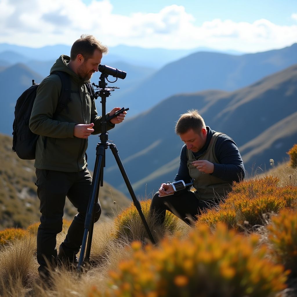 Scientist monitoring alpine vegetation in Tasmania