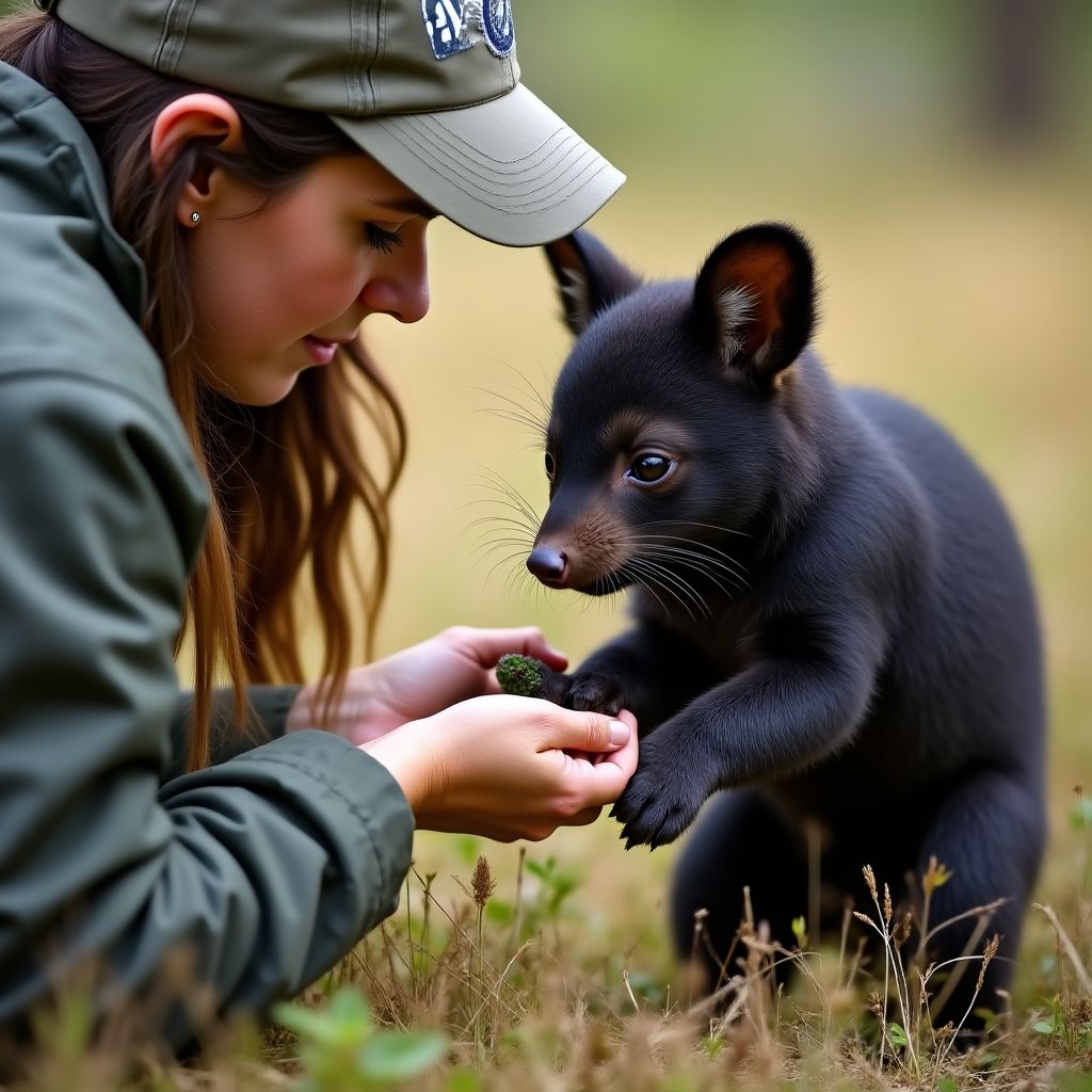 Scientist tagging a Tasmanian devil for research