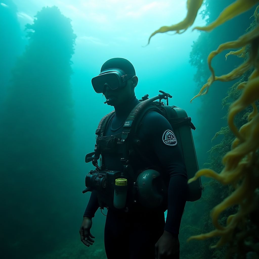 Marine biologist researching kelp forests off Tasmania coast