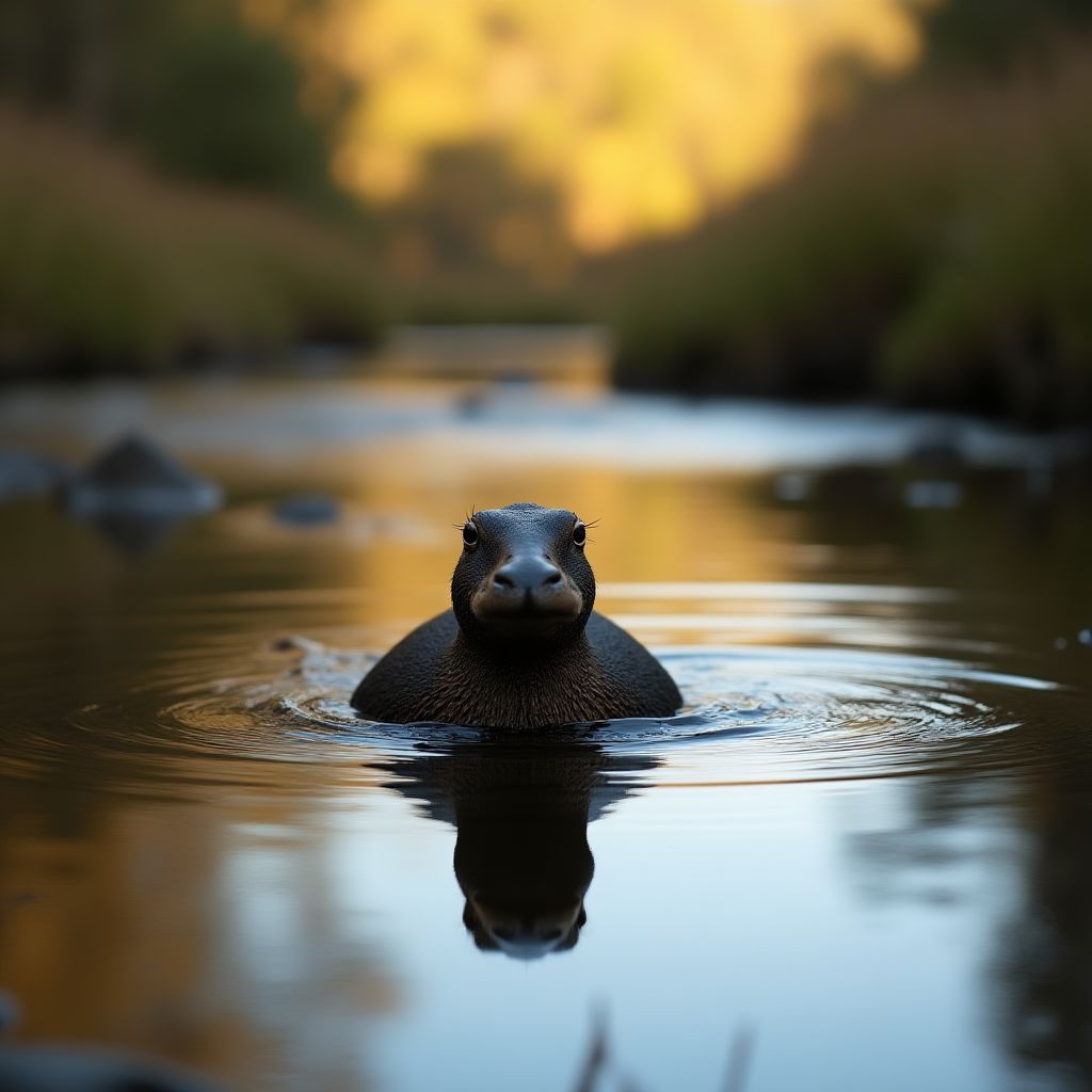 Platypus swimming in Tasmanian stream