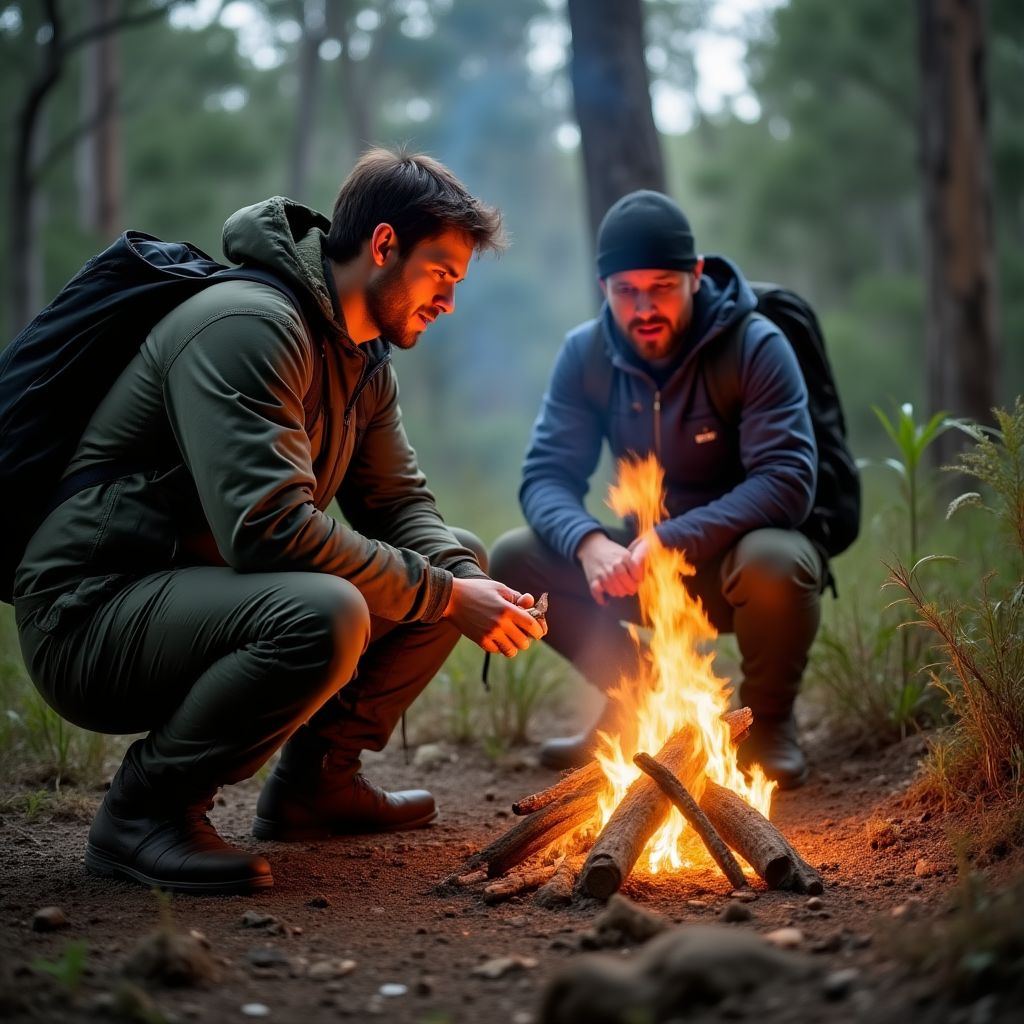 Wilderness survival training in Tasmanian forest